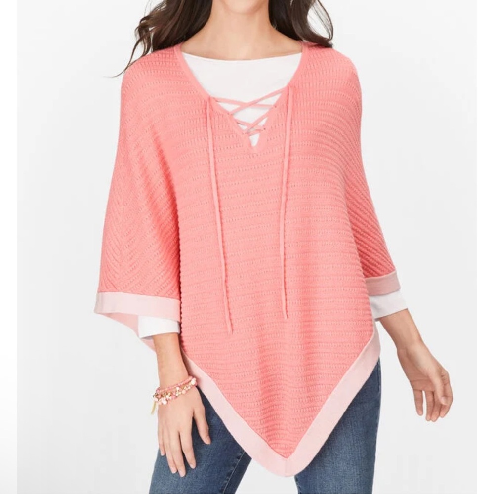 Talbots Coral Women's Poncho Lace Up Sweater
